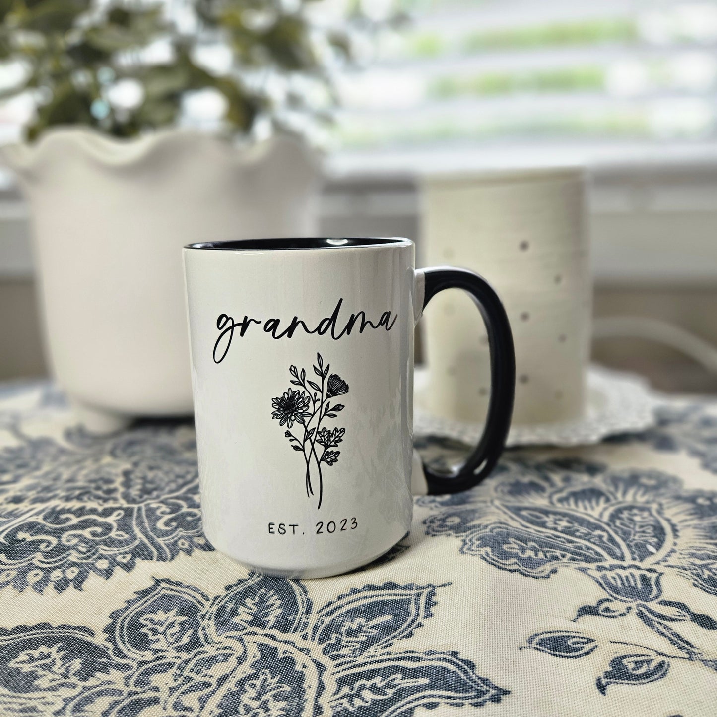 Grandma Est 2023 Wildflower Black Handle 15oz Coffee Mug