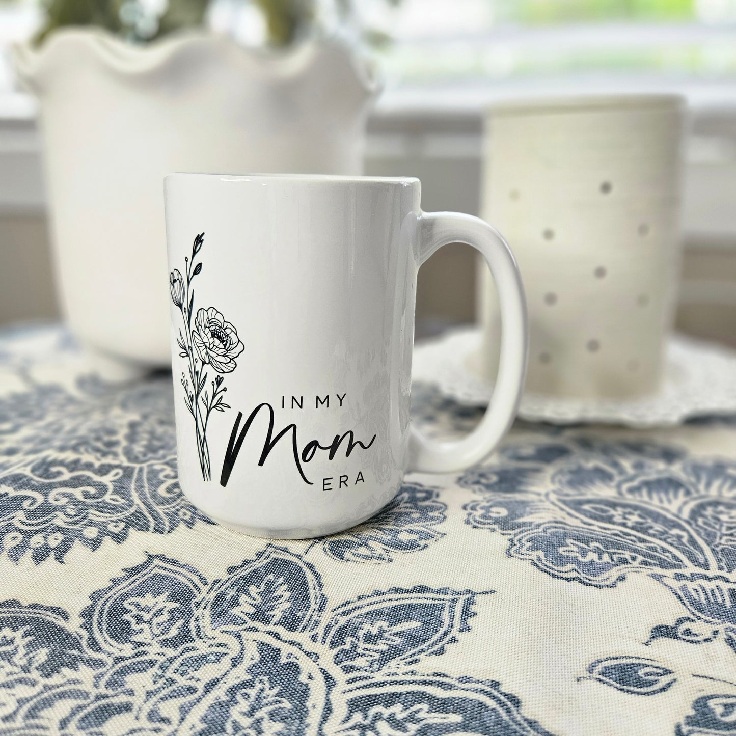 In My Mom Era Wildflower All White 15oz Coffee Mug