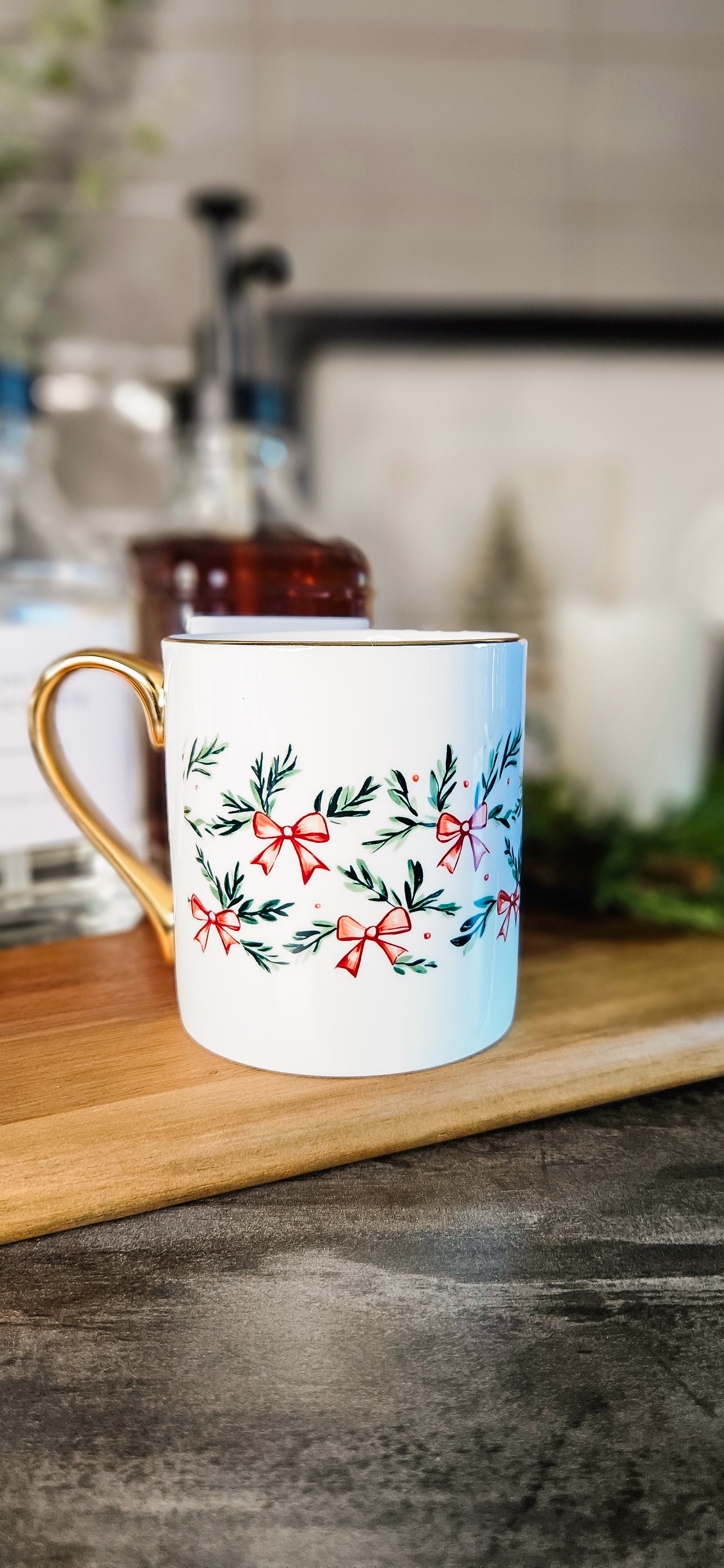 Christmas Gold Handled Mug - Coquette Christmas Red Bows