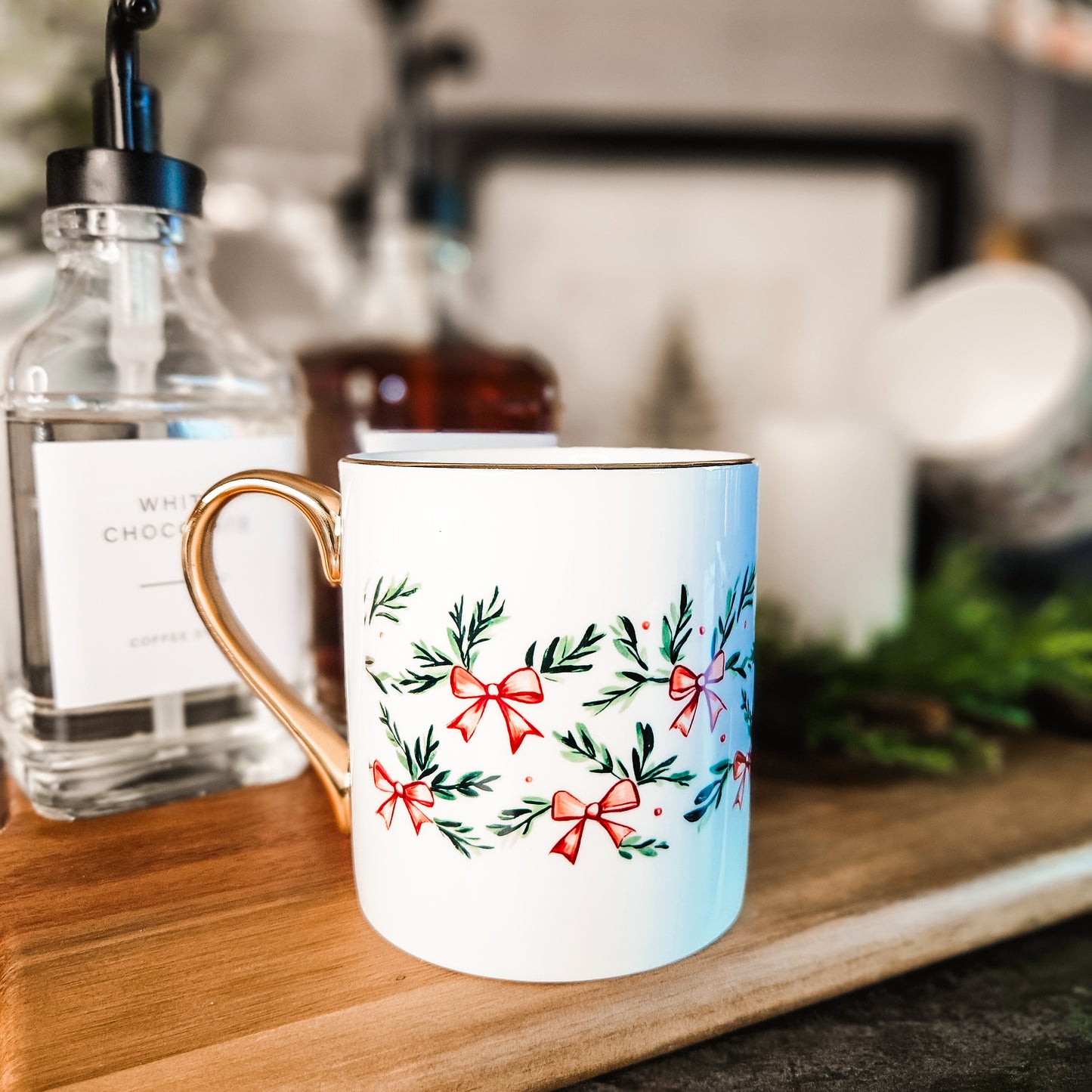 Christmas Gold Handled Mug - Coquette Christmas Red Bows