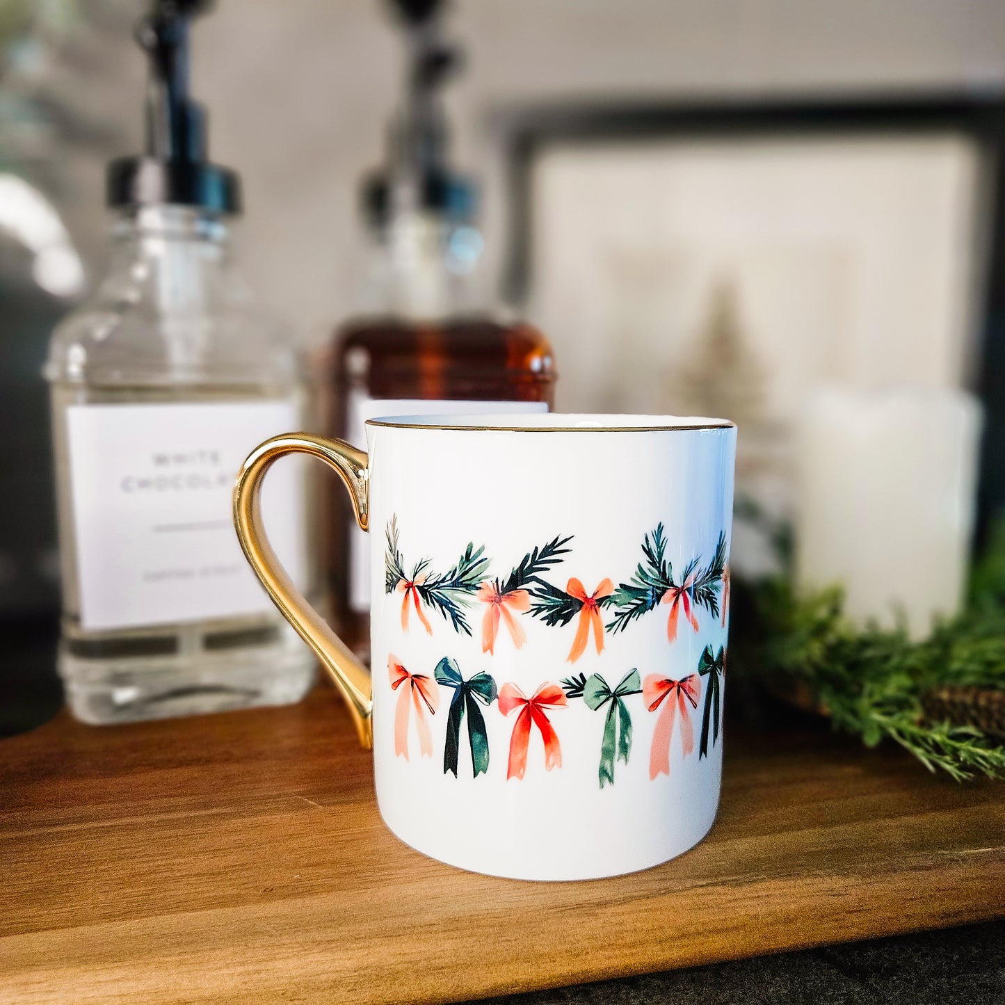 Christmas Gold Handled Mug - Coquette Christmas Bows & Ribbons