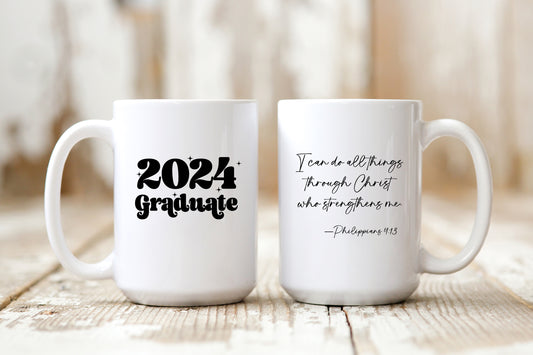 Ceramic Grad Mug with bible verse I can do all things through Christ verse