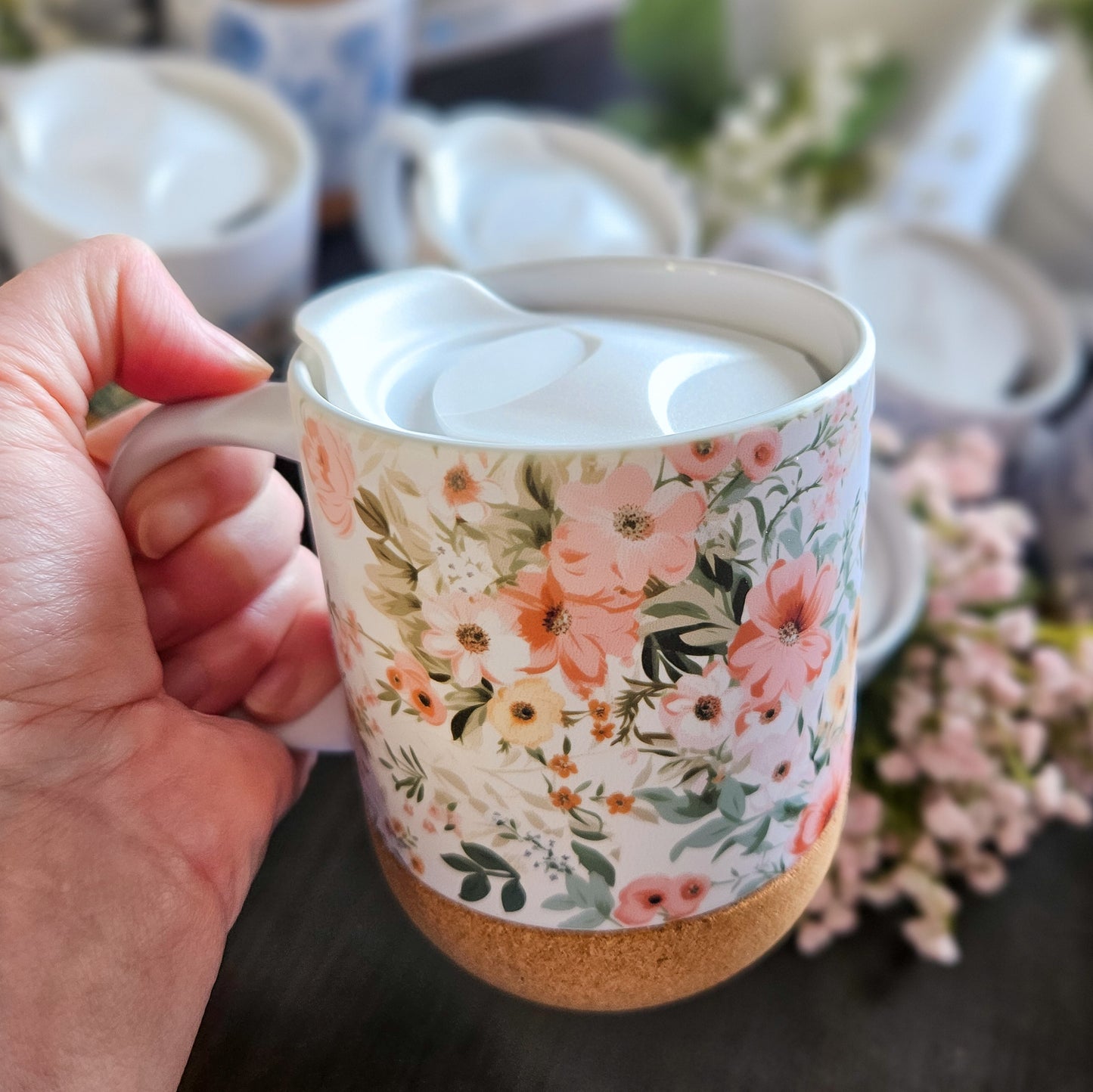 Ditsy Peach Floral On-The-Go Travel Mug
