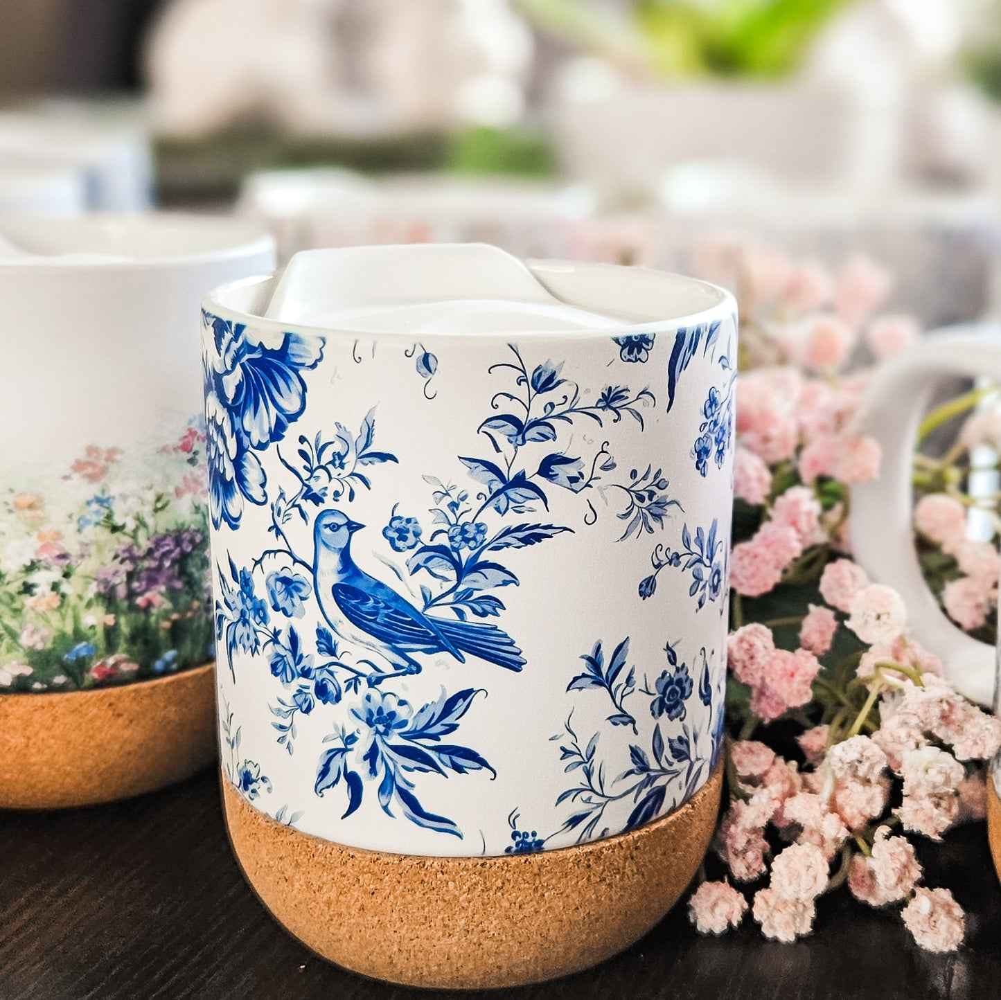 Chinoiserie Blue Bird Floral On-The-Go Travel Mug