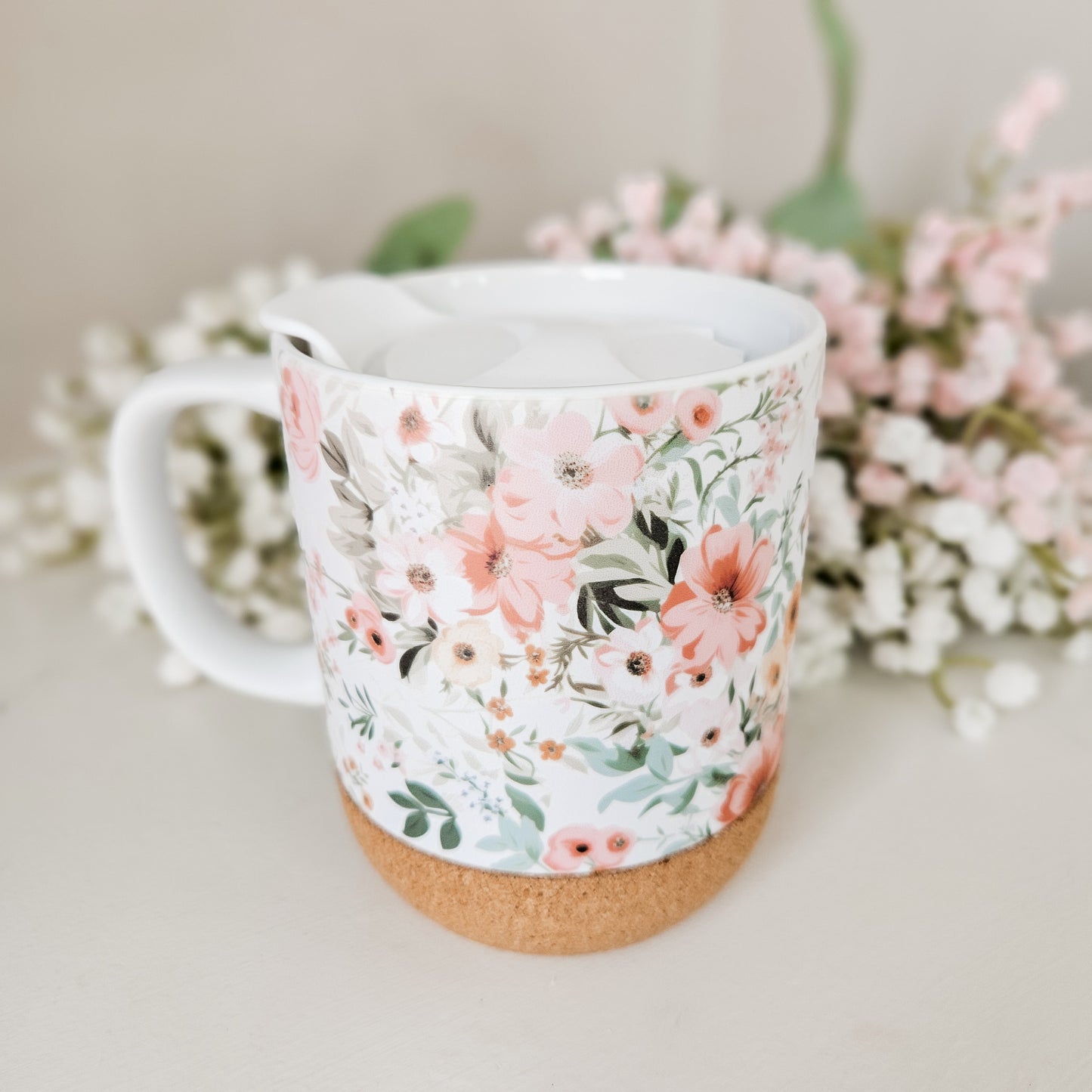 Ditsy Peach Floral On-The-Go Travel Mug