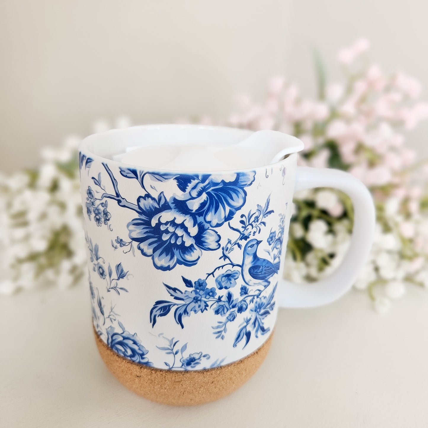 Chinoiserie Blue Bird Floral On-The-Go Travel Mug