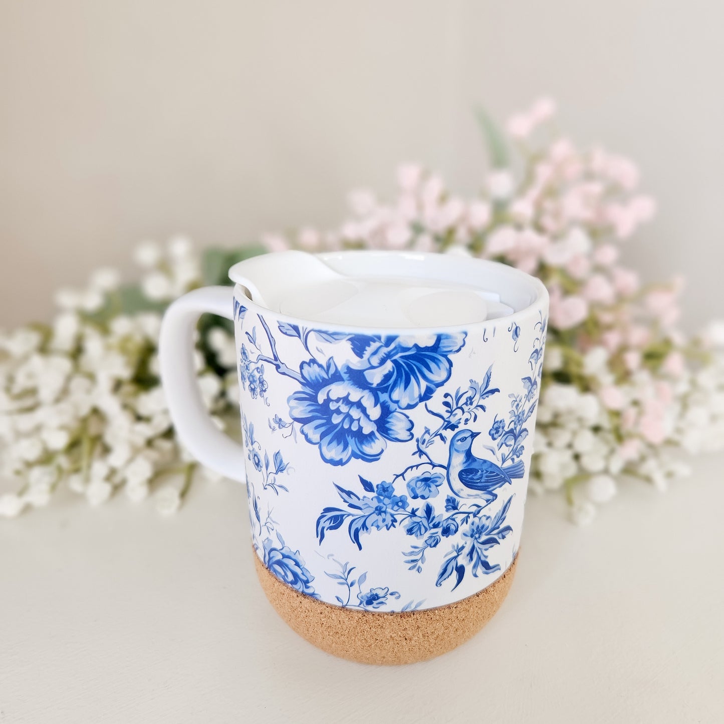 Chinoiserie Blue Bird Floral On-The-Go Travel Mug