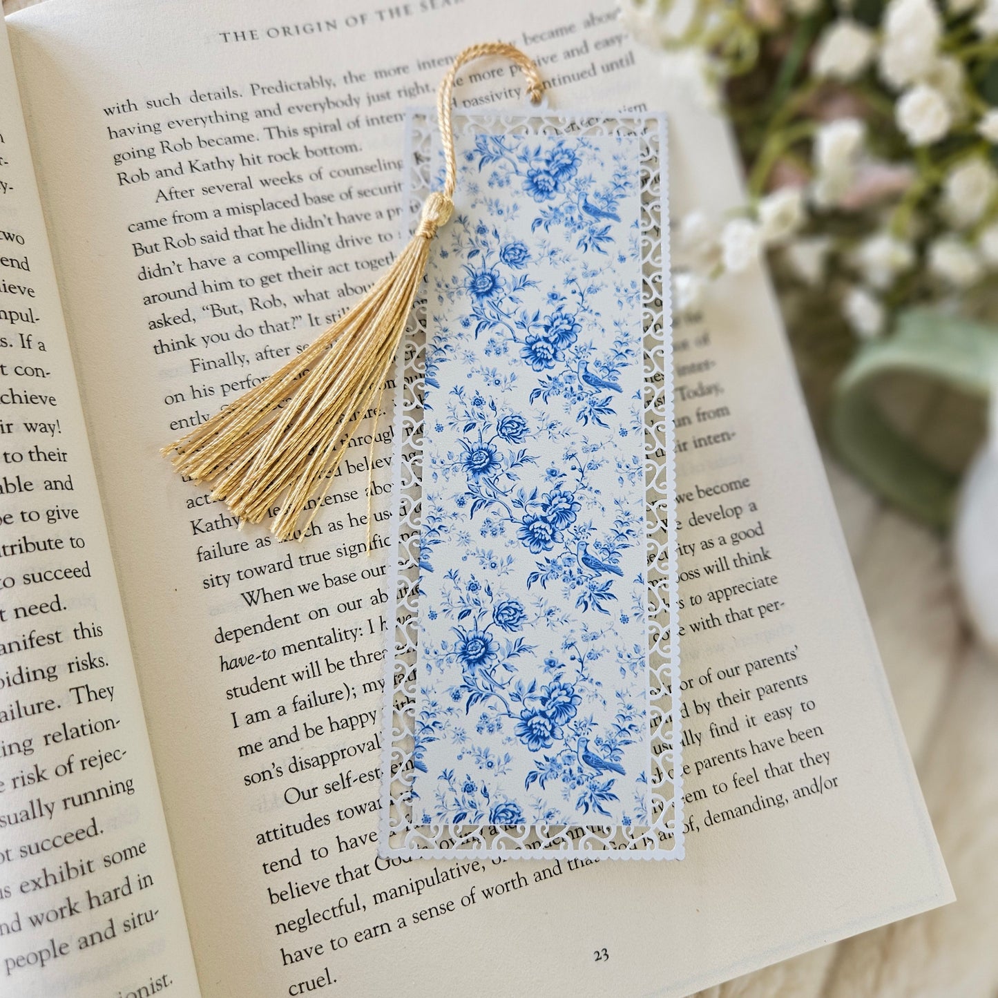 Bookmark - Chinoiserie Blue Bird Floral