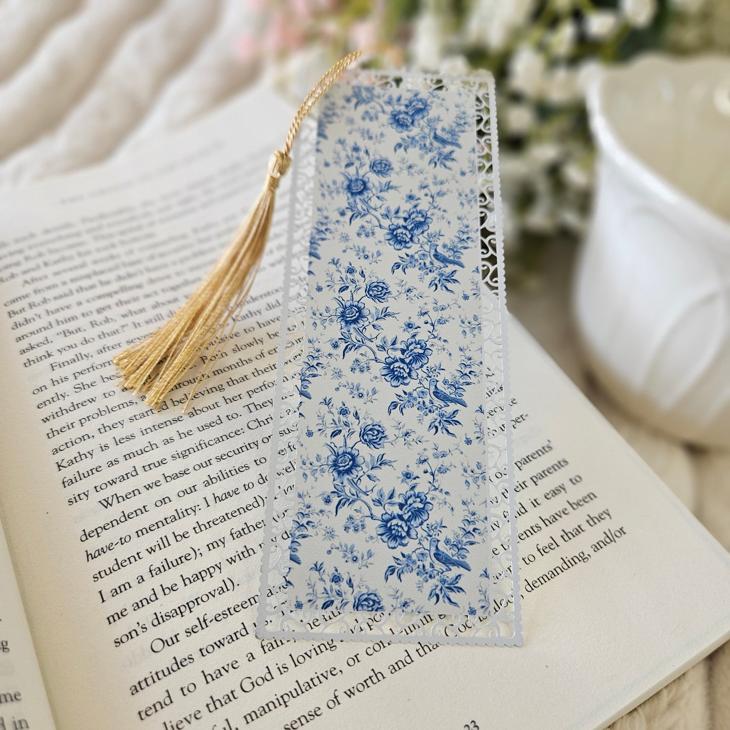Bookmark - Chinoiserie Blue Bird Floral