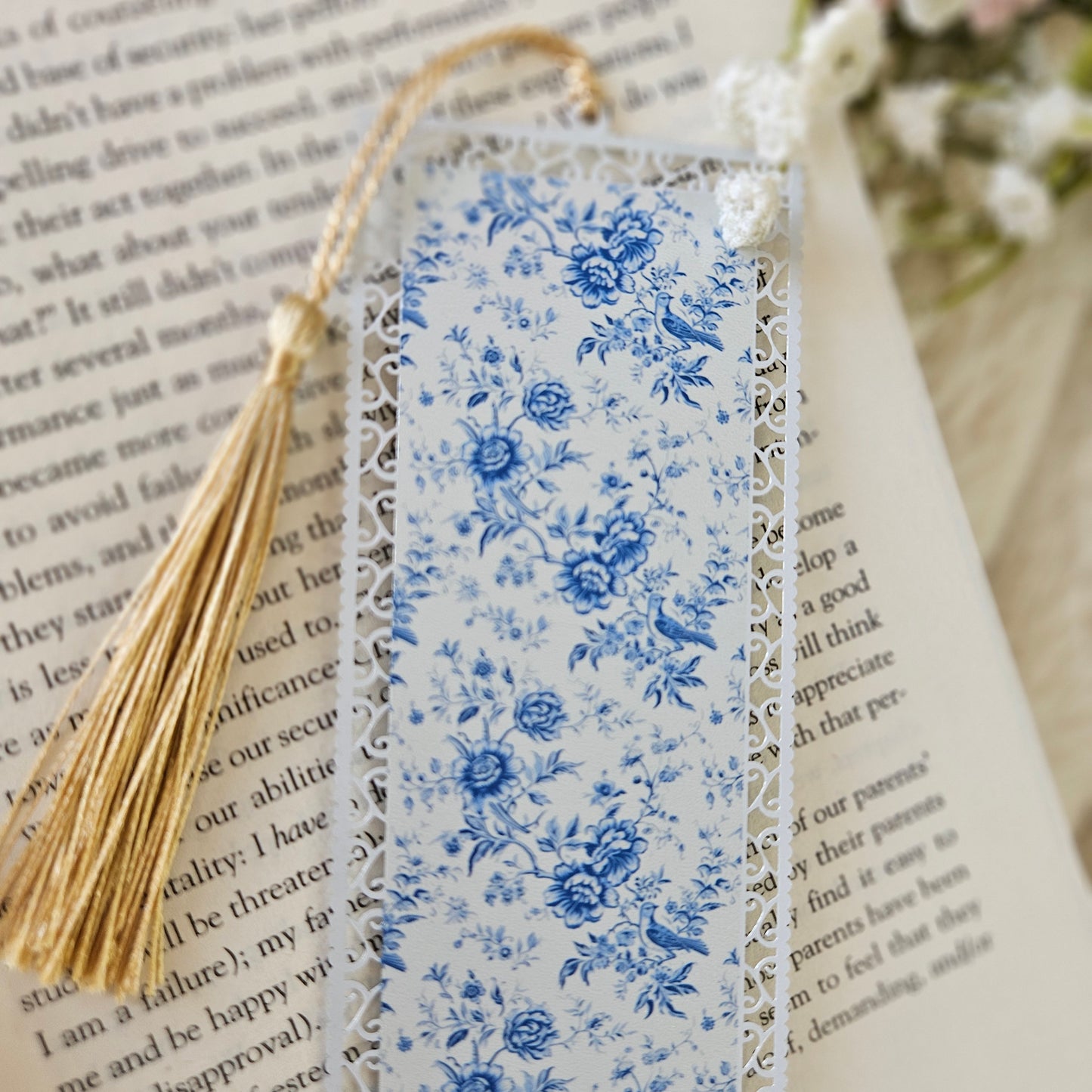 Bookmark - Chinoiserie Blue Bird Floral