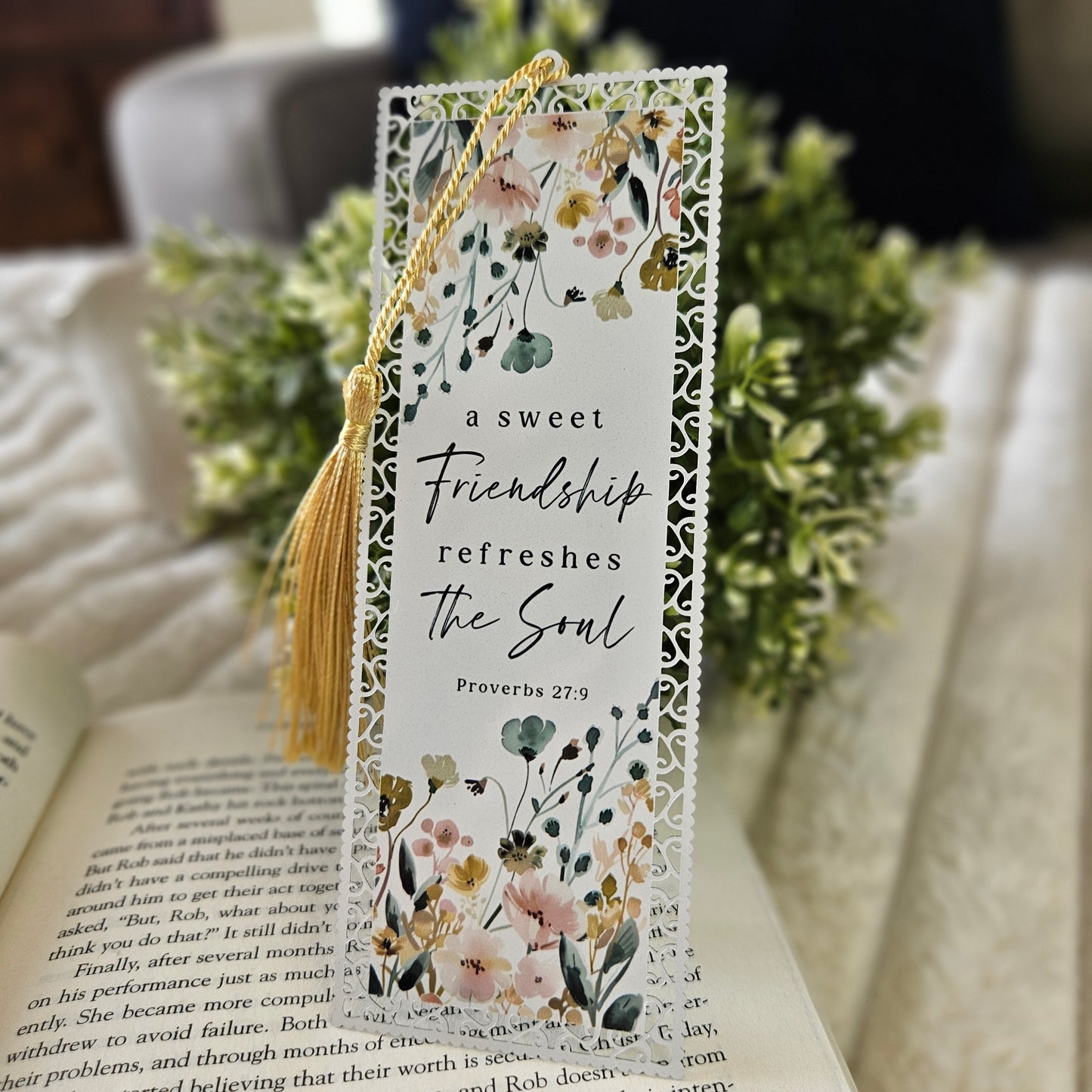 A Sweet Friendship Refreshes the Soul Bible Verse Bookmark