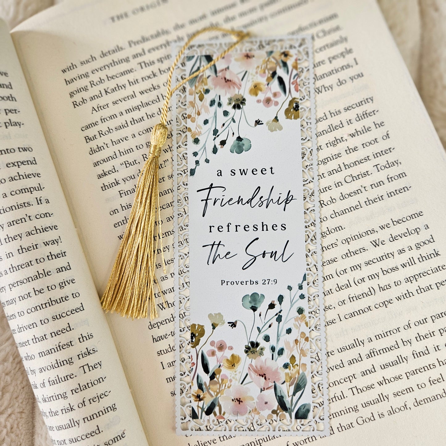 A Sweet Friendship Refreshes the Soul Bible Verse Bookmark