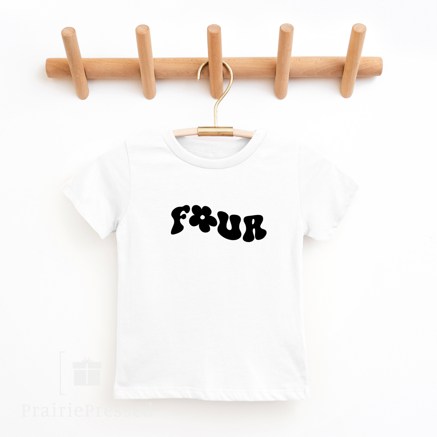 4th Birthday Girl Tee with Retro font and flower