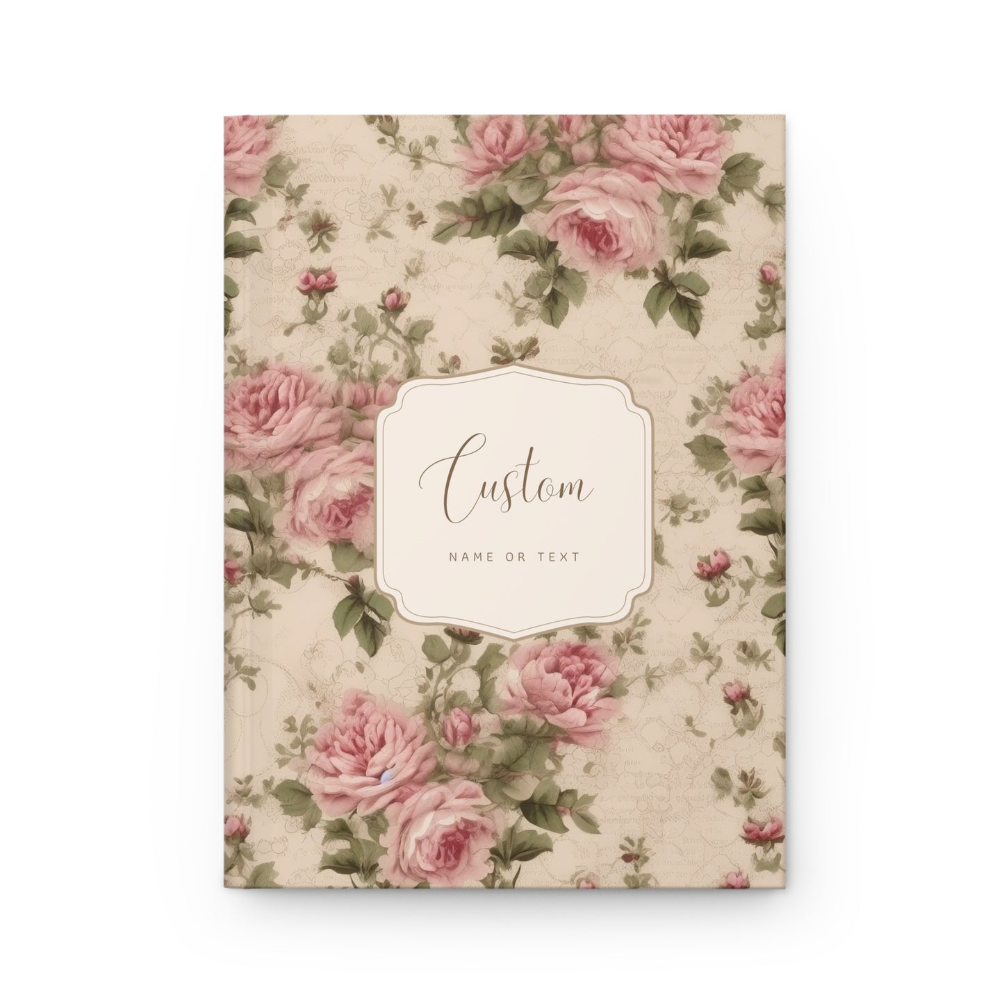 Custom Name or Text Journal - Pink Vintage Rose Pattern