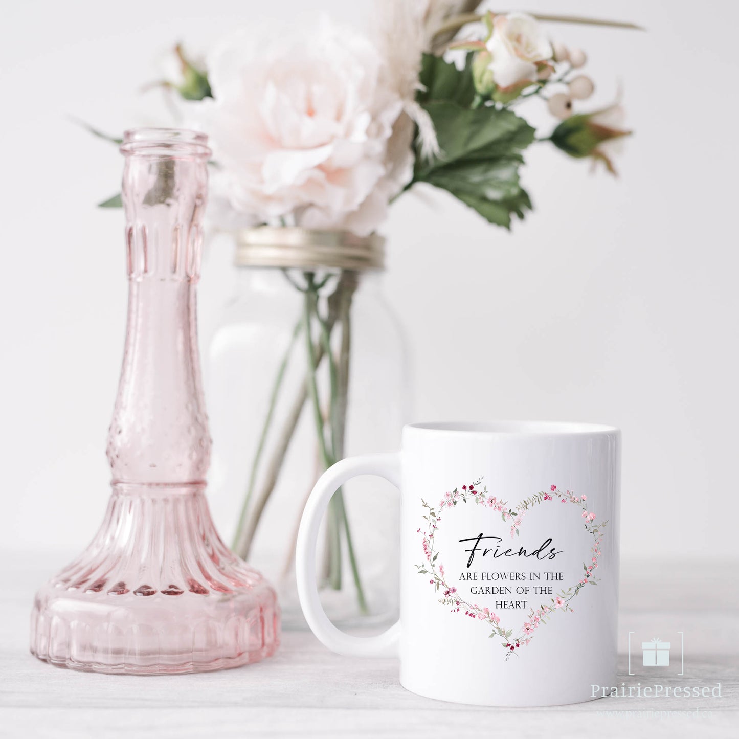 Friends are Flowers Heart Ceramic Coffee Mug