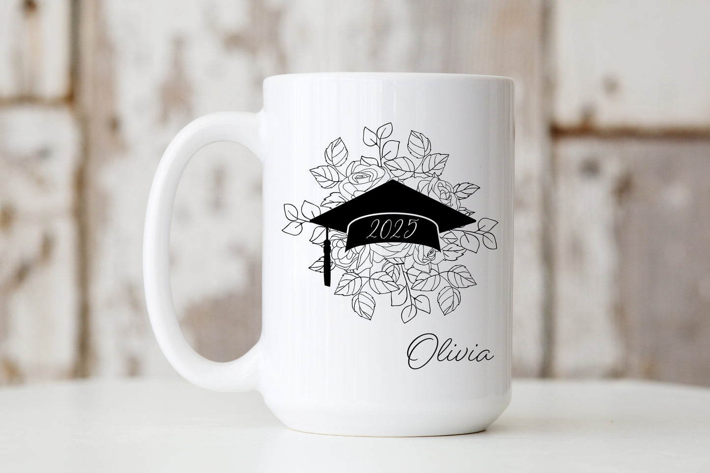 Graduation 2025 Ceramic Mug - Floral Graduate Hat