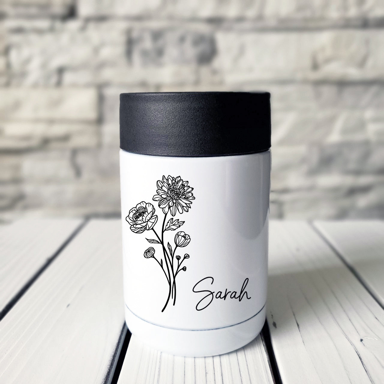 Birth Month Floral Can Cooler - 12 oz Standard Can