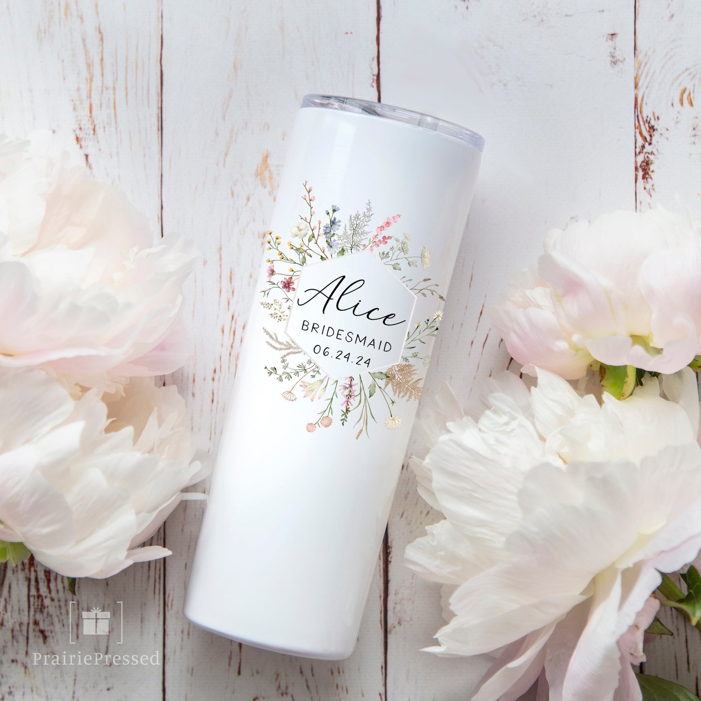 Custom Tumbler -Delicate Wildflower Frame