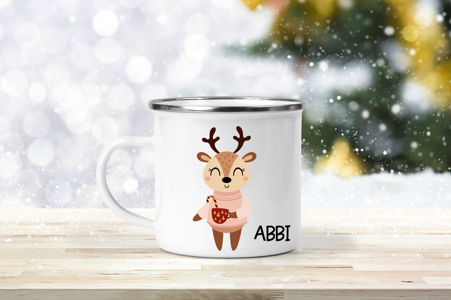 Christmas Deer Enamel Mug 12oz