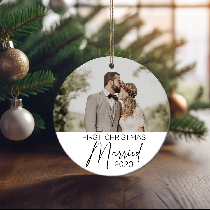 First Christmas Married Customized with Photo Ornament
