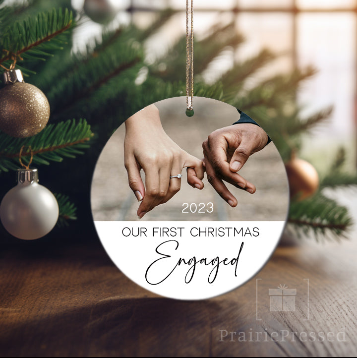 First Christmas Engaged Customized with Photo Ornament