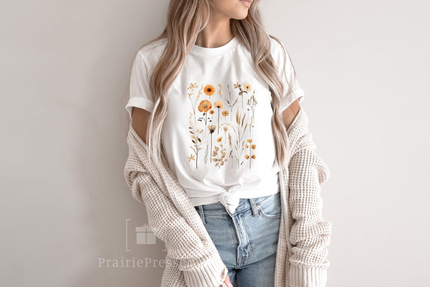 Pressed Wildflowers Peach and Orange tones T Shirt