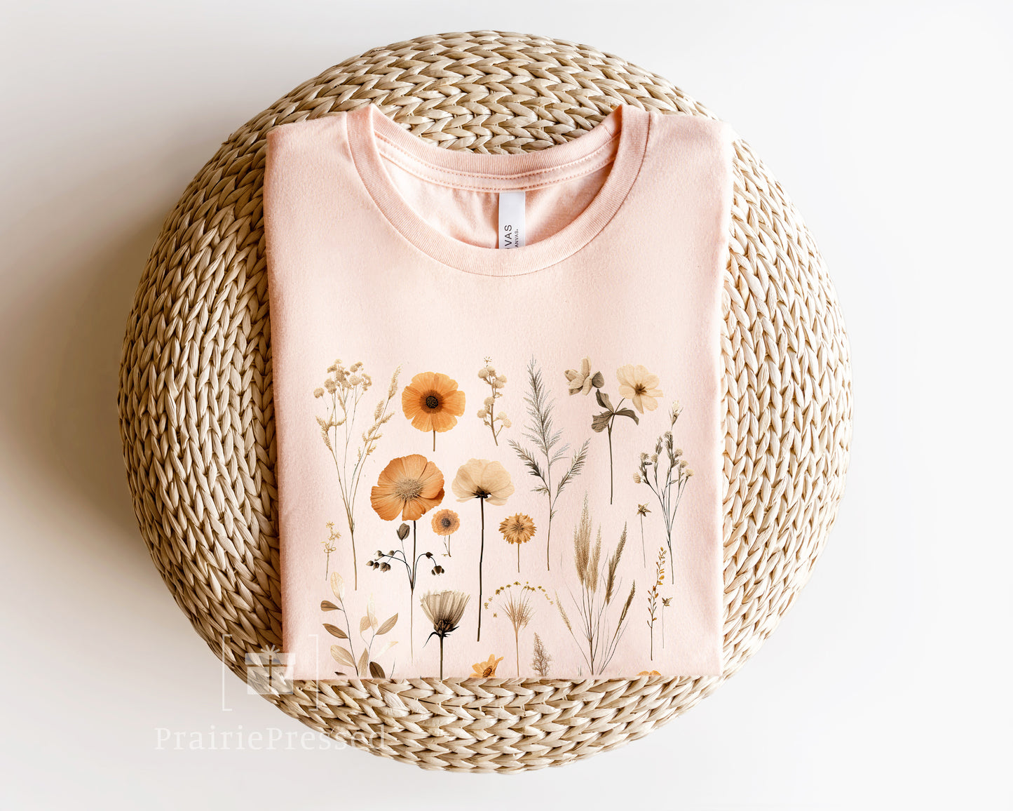 Pressed Wildflowers Peach and Orange tones T Shirt