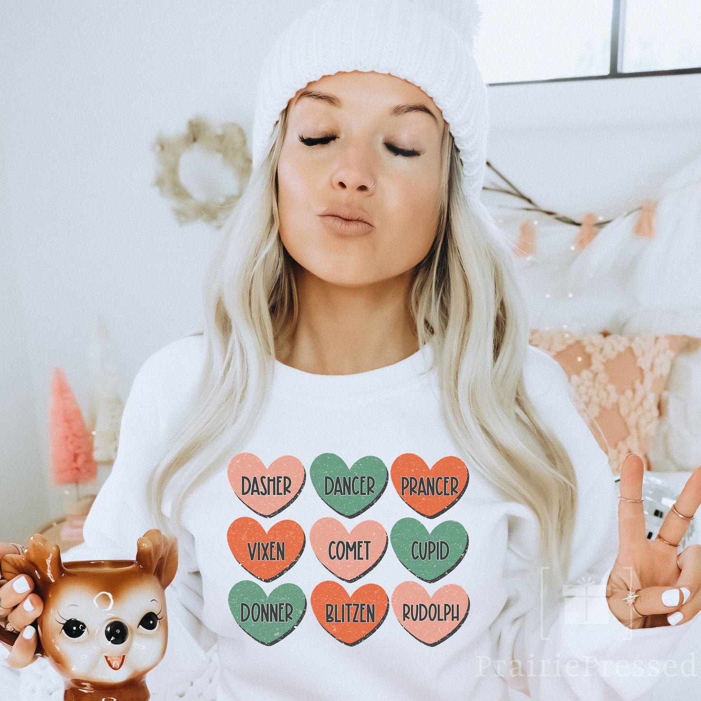 Retro Reindeer Names - Peach Tone Hearts
