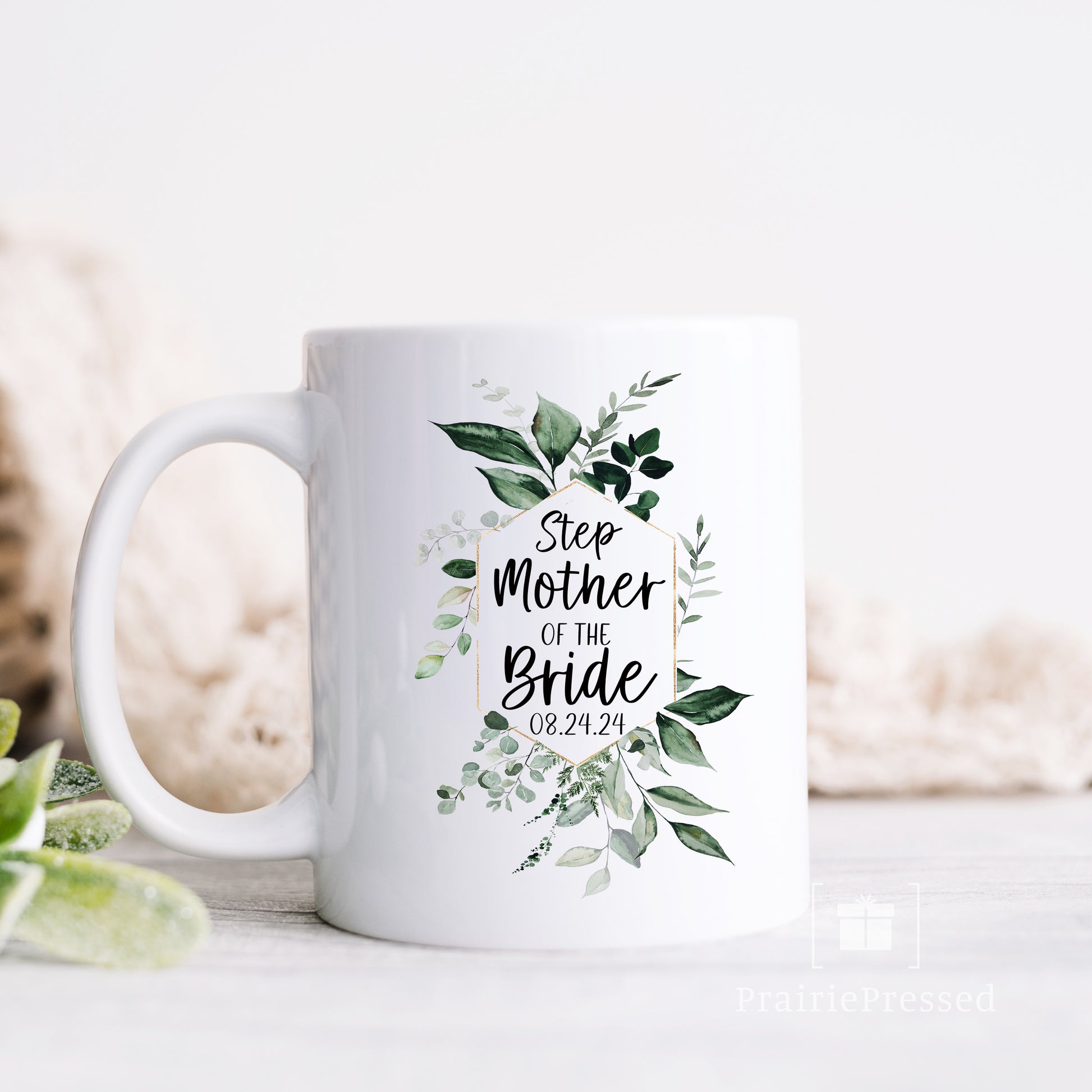 Step Mother of the Bride Ceramic COffee Mug. Add weddng date to personalize.