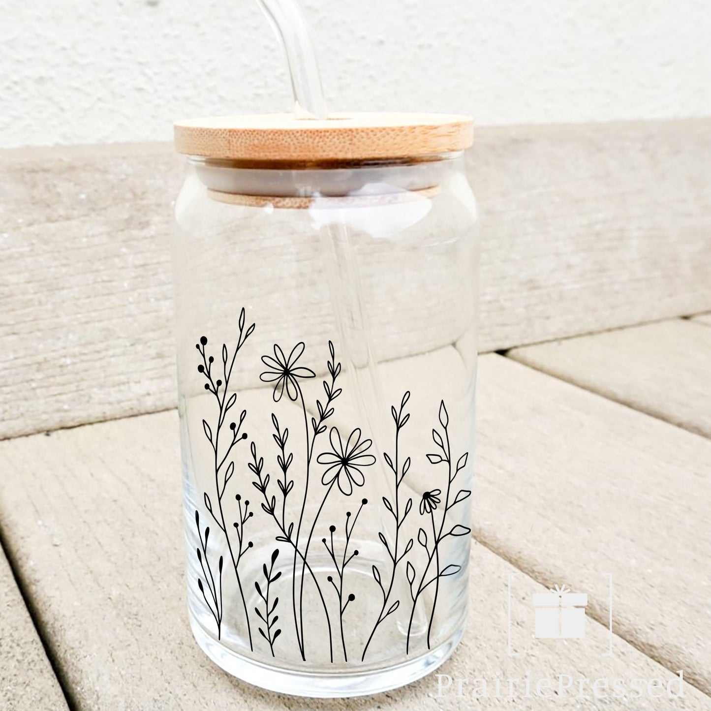 Wildflower Wrap 16oz. Glass Can
