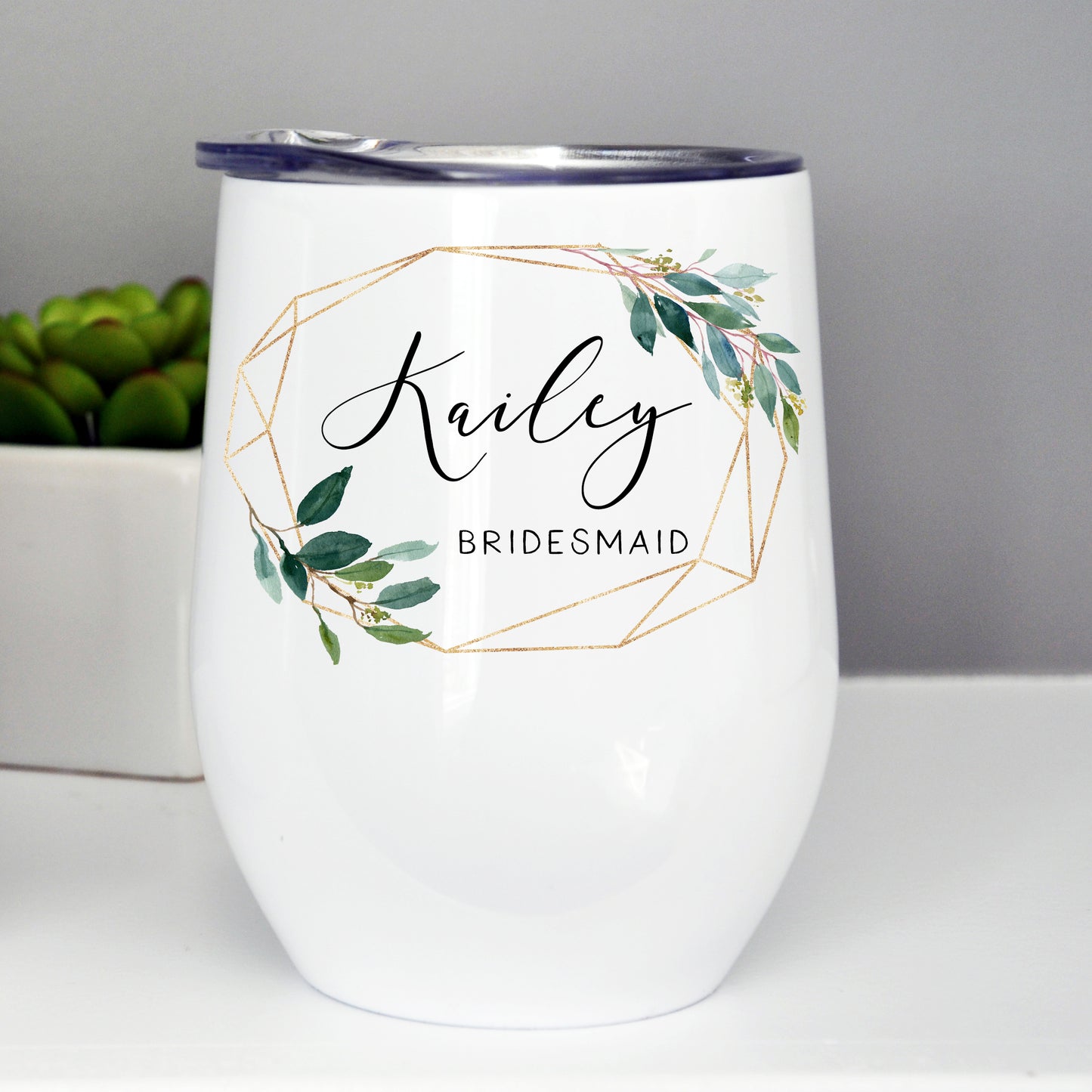 Bridesmaid/Maid of Honor Custom Wine Tumbler - Gold Frame