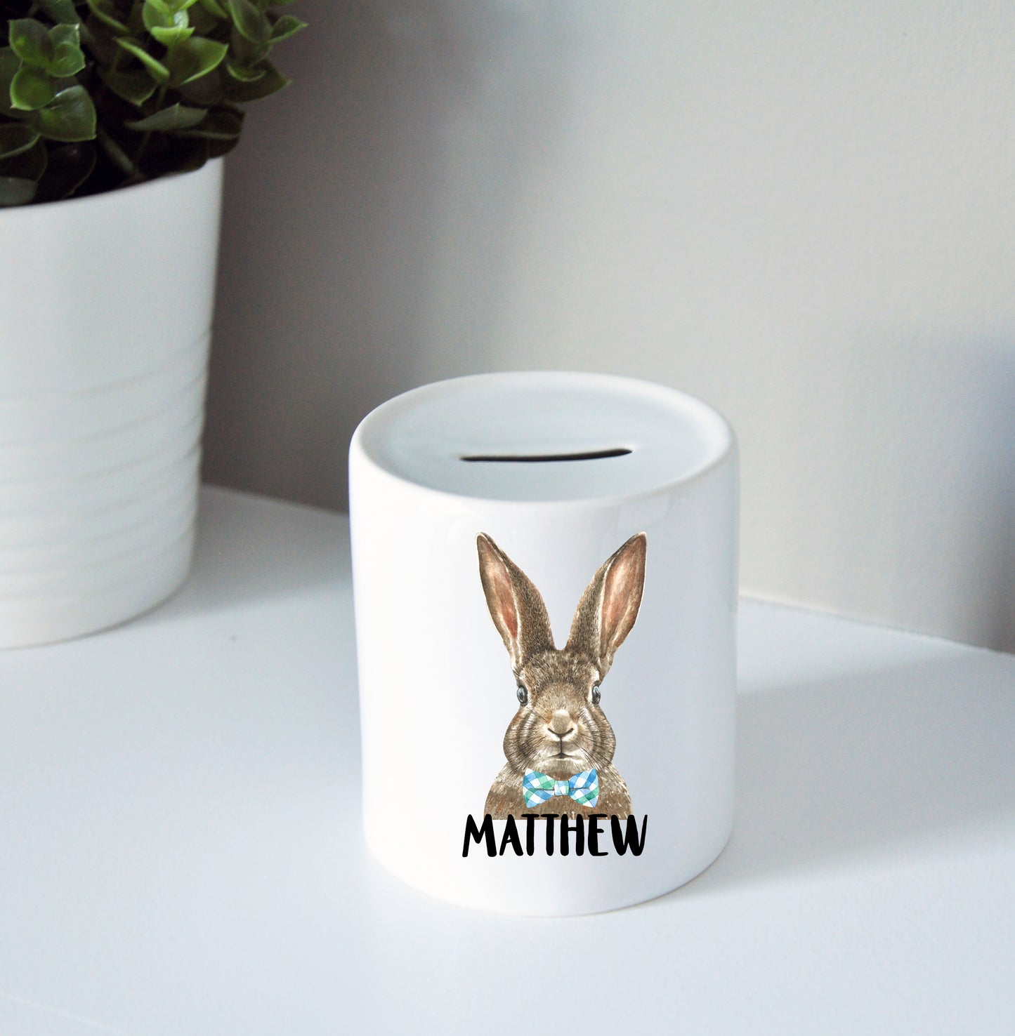 Easter Bunny Bow Tie Coin Bank
