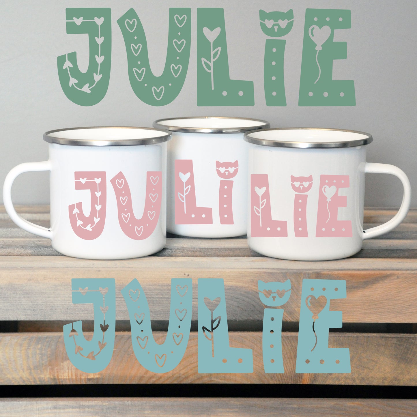 Kids Personalized Enamel Mug 12oz - Name Wrap