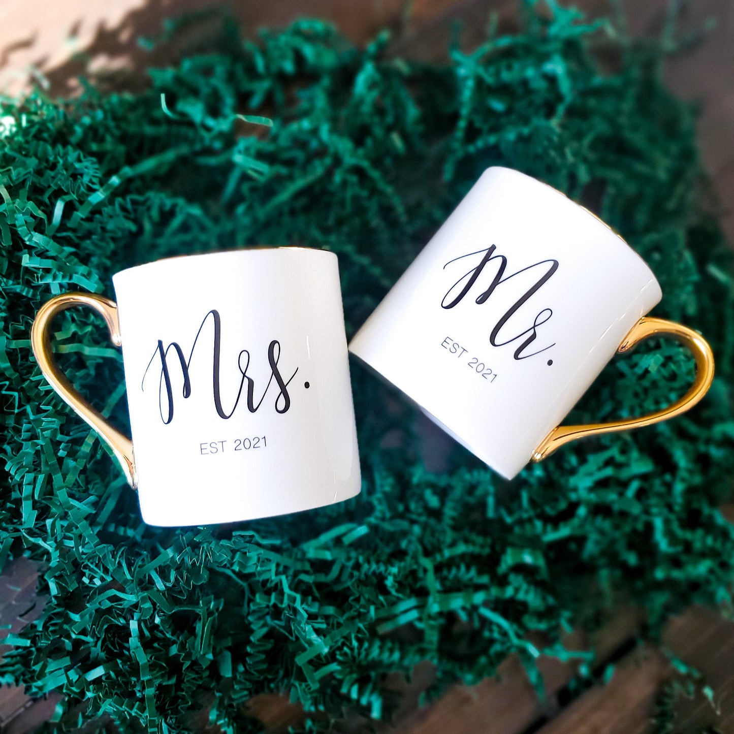 Mr. and Mrs. Gold Handle Bone China Mug Set