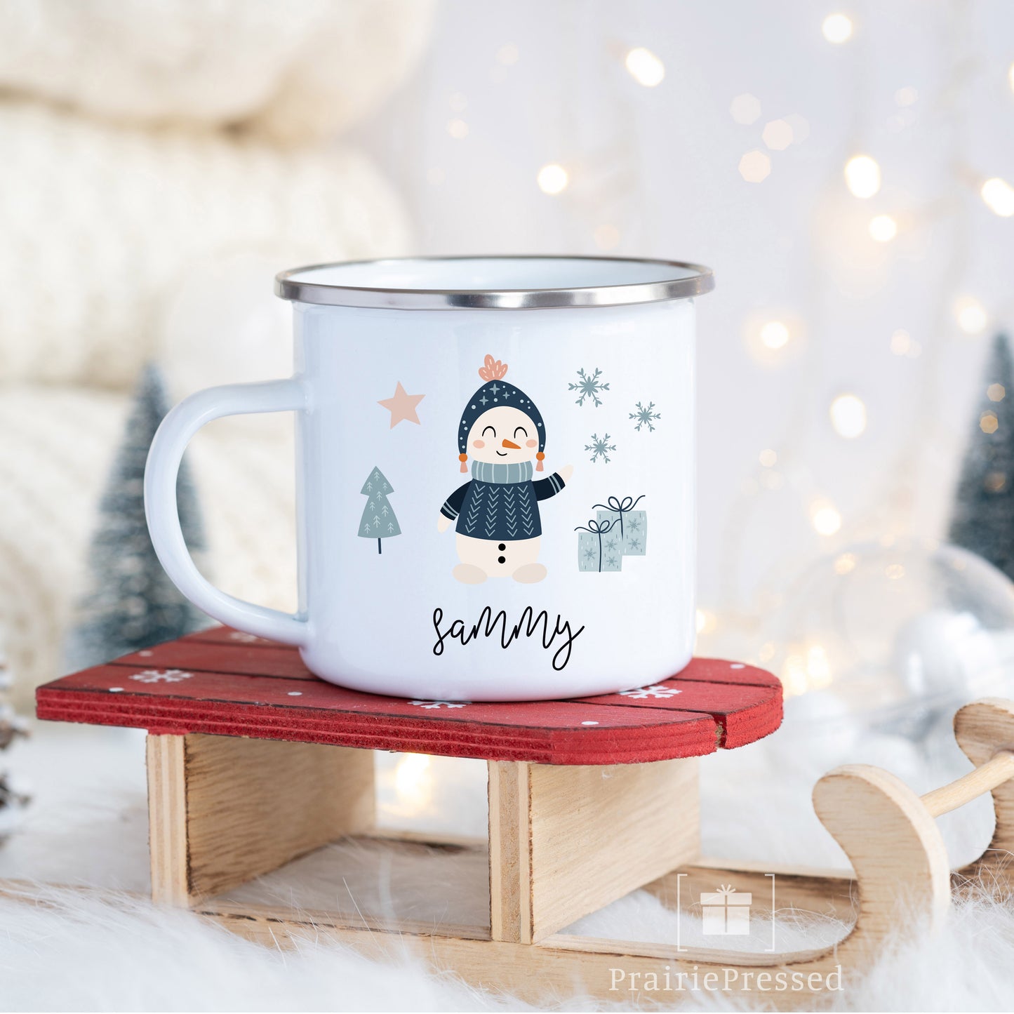 Kids Snowman Hot Chocolate Mugs - Enamel Mug 12oz