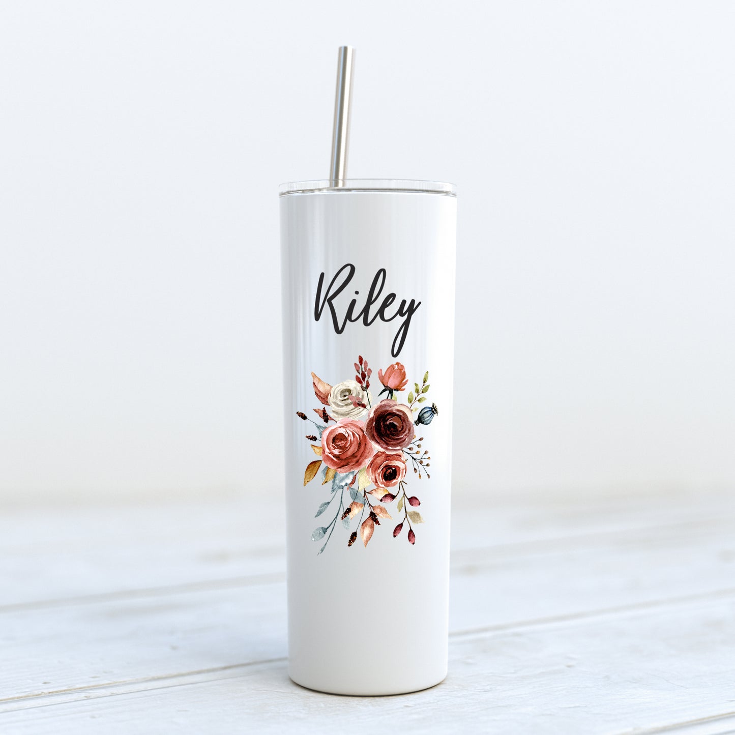 Bridesmaid/Maid of Honor Custom Tumbler - Terra Cotta Fall Floral
