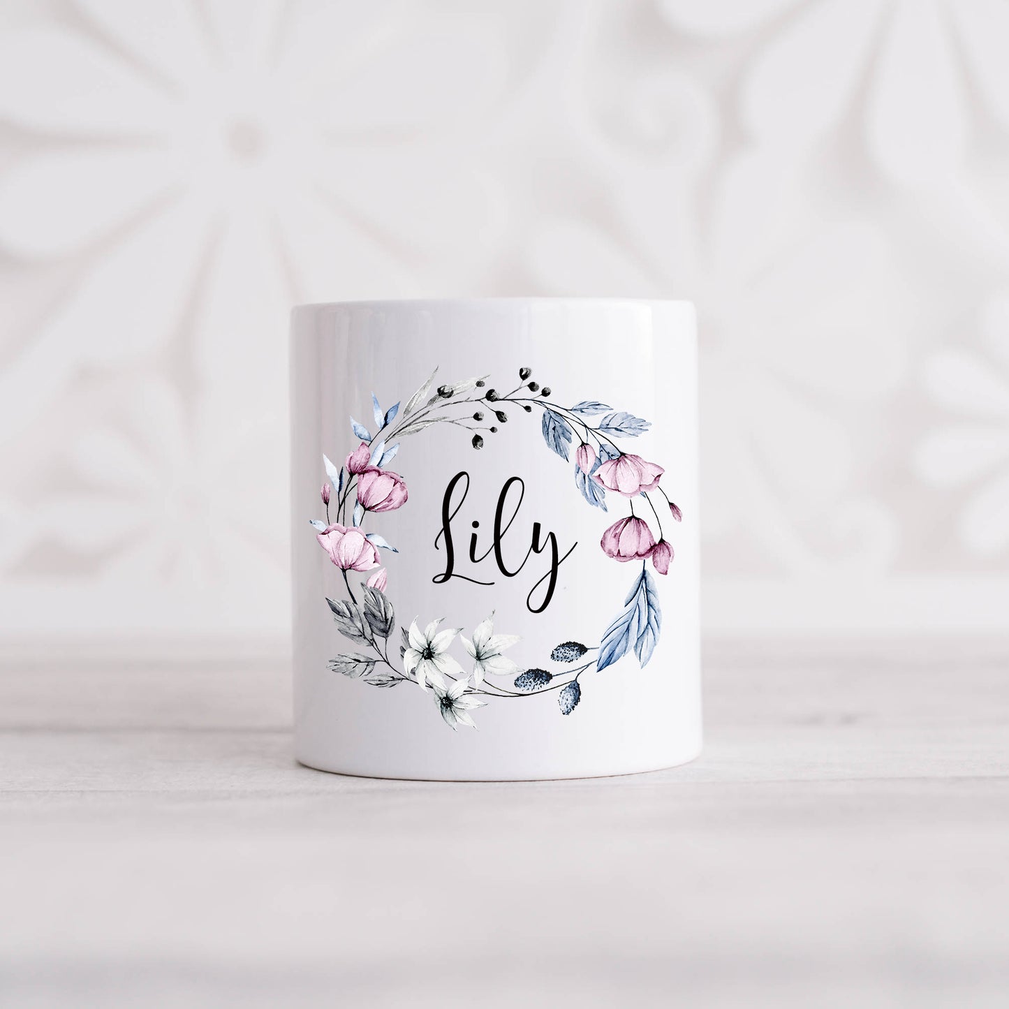 Soft Pink Blue Floral Wreath Coin Bank