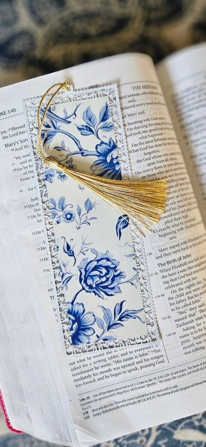 Bookmark - Luke 1:45 Blue Vintage Floral