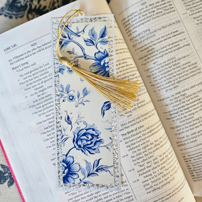 Bookmark - Luke 1:45 Blue Vintage Floral