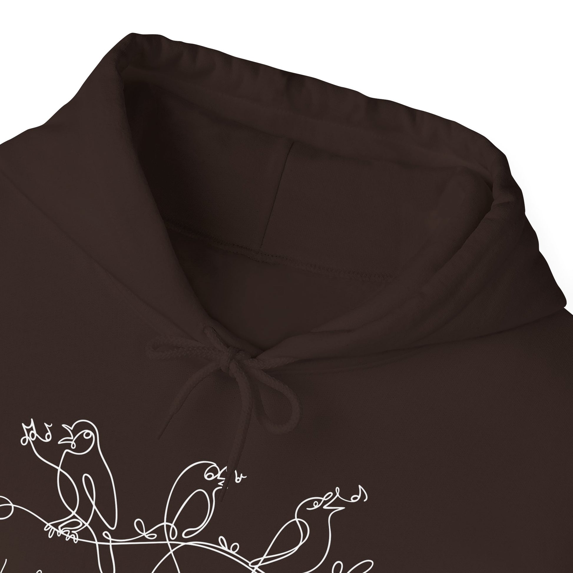Brown hoodie with a bird design and text "I will Sing of the Goodness of God" on a white background