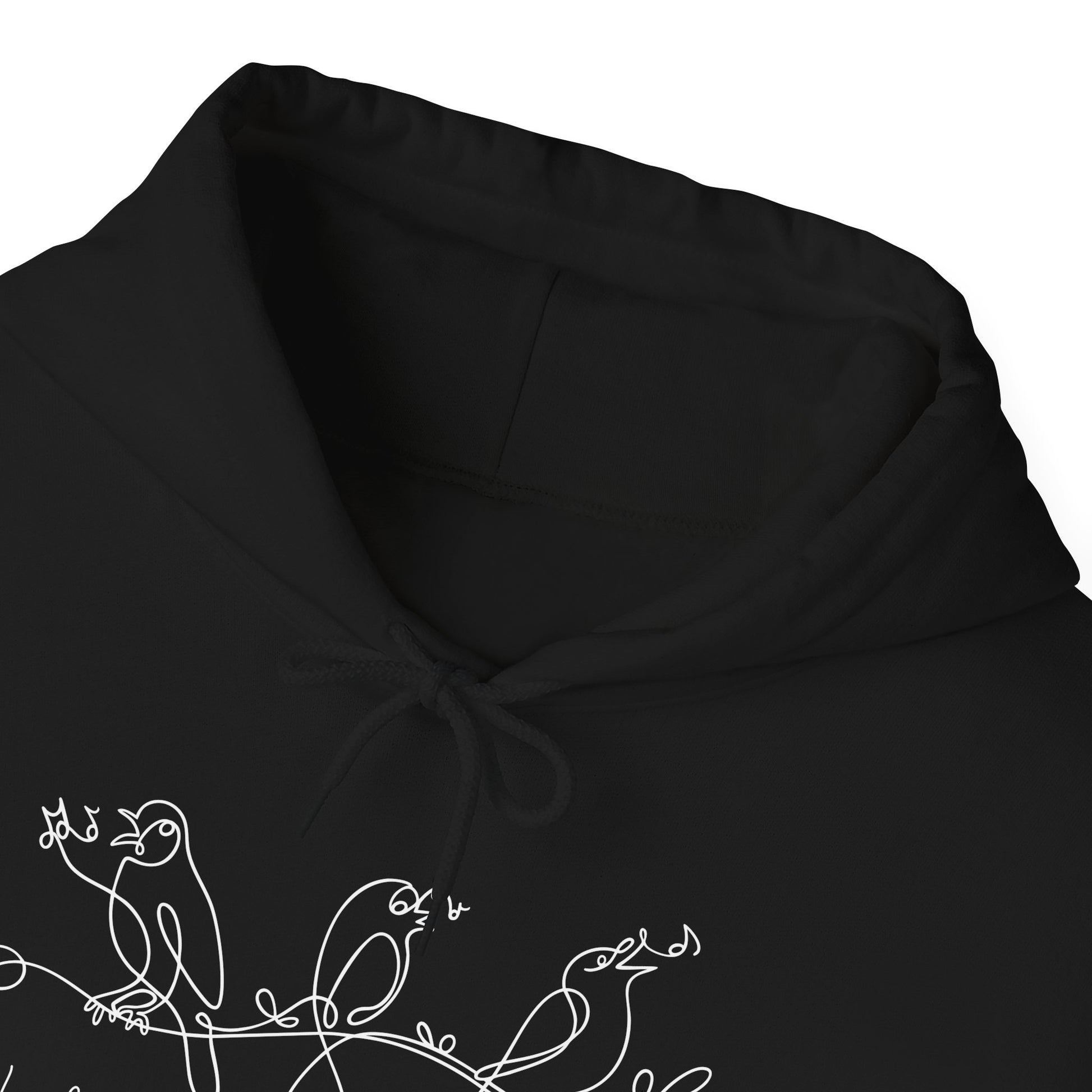 Black hoodie with white bird design and text "I will Sing of the Goodness of God" on a white background
