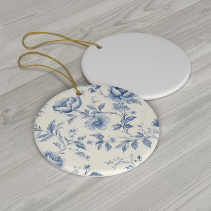 Chinoiserie Blue Toile Floral Ceramic Ornament