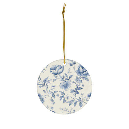 Chinoiserie Blue Toile Floral Ceramic Ornament