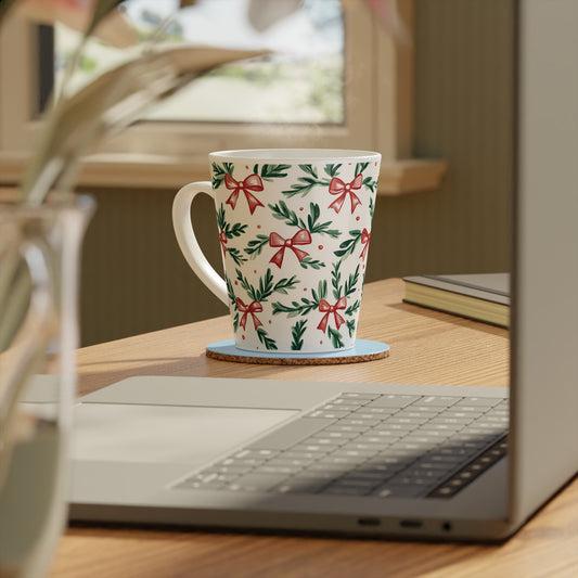 Latte Mug - Coquette Christmas Red Bows and Holly