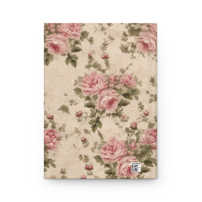 Custom Name or Text Journal - Pink Vintage Rose Pattern