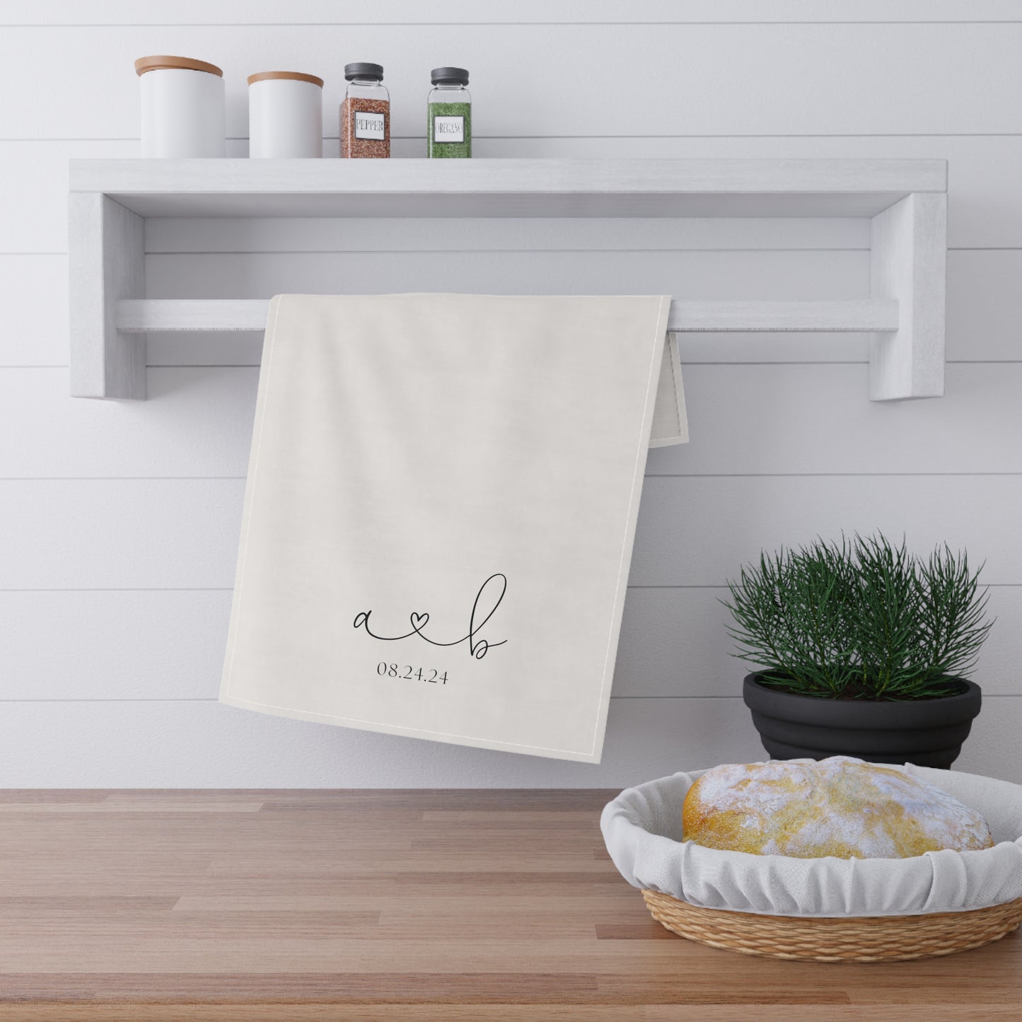 Wedding Kitchen Towel - Cotton Twill Towel with Couple Initials & date