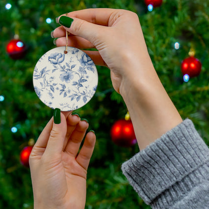 Chinoiserie Blue Toile Floral Ceramic Ornament