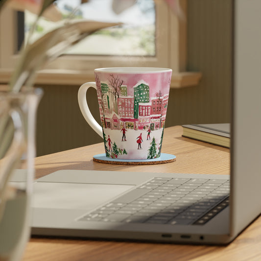 Latte Mug - Christmas Ice Skating Pink Winter Pattern