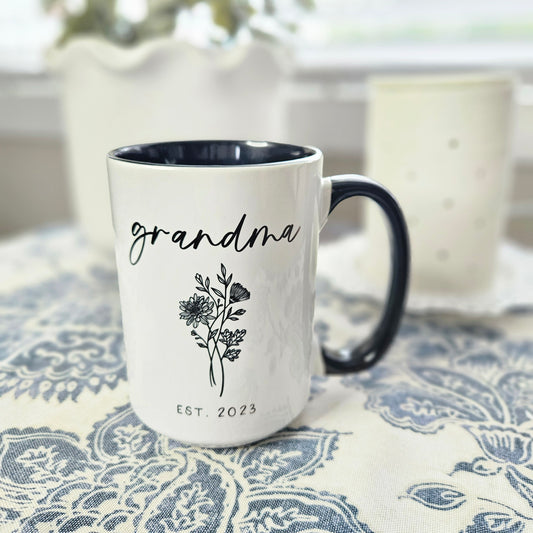 Grandma Est 2023 Wildflower Black Handle 15oz  Coffee Mug