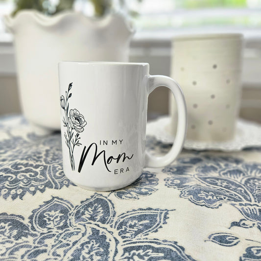In My Mom Era Wildflower All White 15oz  Coffee Mug